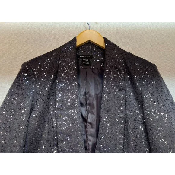 Robert Louise Women's Open Front Cardigan Sequin Blazer Long Sleeve Size L Gray - Picture 4 of 11